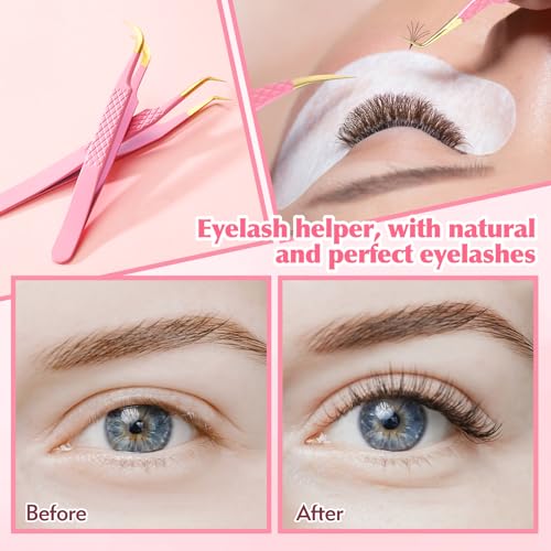 2PCS Professional Lash Tweezers Set, Bent & Straight Tip Precision Eyelash Extension Tweezers for False Lashes, Non-Slip Grip