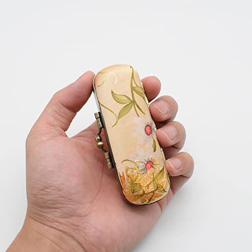 Ladies Floral Lipstick Case Holder with Mirror,Makeup Cases for Women (Yellow)