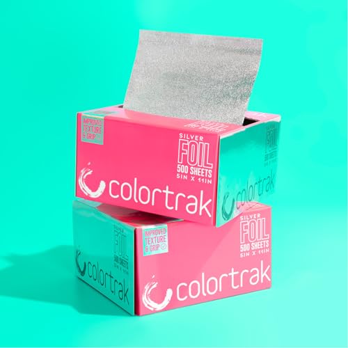 Colortrak Embossed Sheets Silver Aluminum Foil Pop-up Dispenser, 500 Pre-cut Sheets Non-slip Textured, for Hair Foil Coloring and Highlighting Applications Silver, 5 x 11 (Pack of 2)