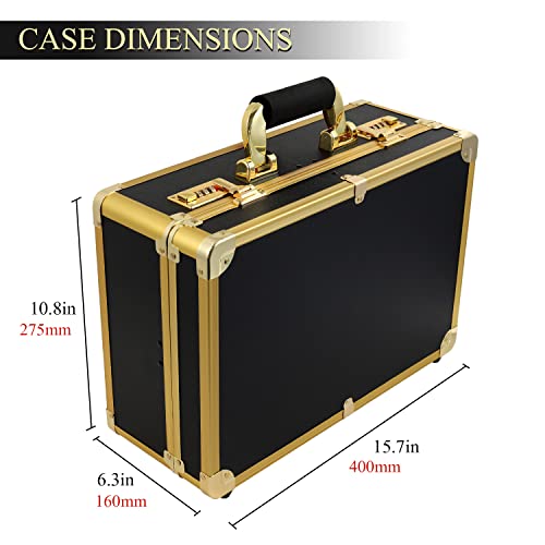 Barber Case Clipper Bag Gold, Hair Kit Tool Box Aluminum Organizer with Portable Handle and Secure Numlock for Scissors, Clippers, Barber Supplies 15.7" x 12" x 6.1"