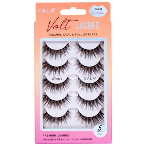 CALA Faux Mink Volt Lashes Winged (5 Pack), Medium Volume Lightweight Strip False Eyelashes, 100% Handcrafted Soft Synthetic Fibers, Cruelty-Free, Easy Apply, Contact Lens Friendly