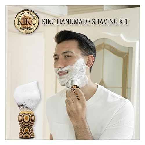 Hand Crafted Shaving Brush for Vegans, Synthetic Hair Bristle for Wet Shave, Comfortable Handle, Suitable for Leg Shaving