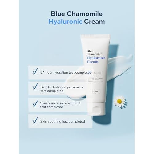SKINFOOD Blue Chamomile Hyaluronic Cream, Vegan Moisturizer, 7-Layer Hyaluronic Acid Face Cream, Deep Hydrating & Soothing Water Cream, 70ml/2.36 fl.oz
