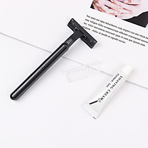 Disposable Razors in Bulk, Bulk Razors with Knife Cap, Black, Individually Packaged Disposable Razors Bulk with Shaving Cream for Hotels, Nursing Homes, Shelters, Homeless, Charities (pack-100)