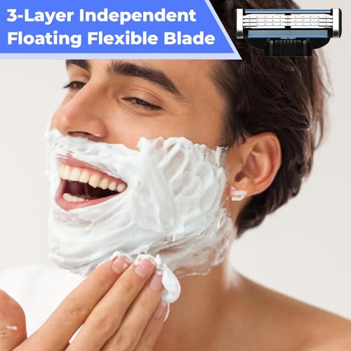 Razor Blade Refills for Men - 24PCS Compatible With Mach3 Razors, Triple-layer Manual Compatible with Mach 3 Razor Blades Refills Pack, Precision Shaving Blades With Dual Lubrication