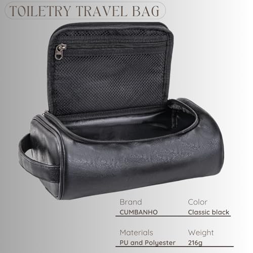 Mens Toiletry Bag, Upgraded Compact Dopp Kit for Men Travel, PU Leather Shaving Kit, Water-Resistant Minimalist Organizer with Wrist Strap, Fits Full-Size Essentials,Black