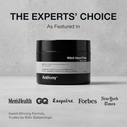 Anthony Witch Hazel Pads Pore Cleaner: 60 Count, Purifying Astringent Cleansing Toner Pads ? Aloe Vera, and Citrus Mint, Eliminate Impurities, Minimize Pores and Control Shine