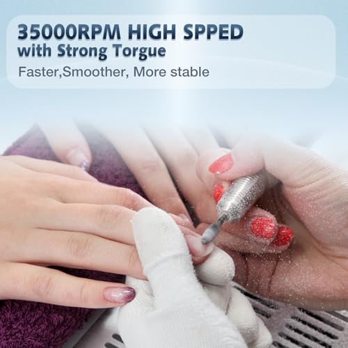 Professional Nail Drill Machine, HoMove 35000RPM Portable Nail Drills, Rechargeable Efile Nails Drill, Low Heat Electric Nail File for Acrylic Gel Nails£¨Grey£©