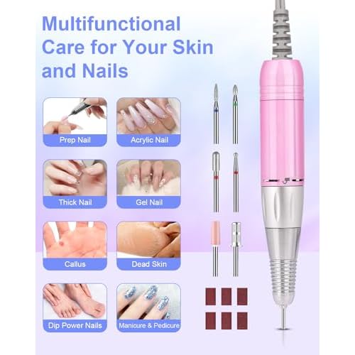 Electric Nail Drill Professional: Rechargeable Nail File with Bits for Acrylic Gel Nails, Professional Nail Drill Manicure Pedicure Polishing Shape Tools for Home Salon