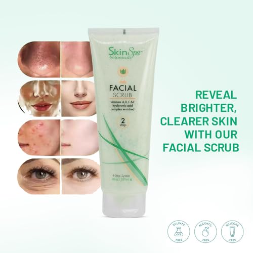SKIN SPA - Exfoliating Face Wash Scrub, Aloe Vera 8 Oz - Exfoliates and Removes Dead Skin- Made with Pumice, Infused with Hyaluronic Acid, Amino Acids, Comfrey Extract, Retinol Vitamin A, C, E