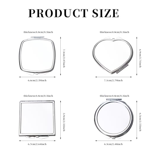 24 Pcs Sublimation Blanks Small Compact Mirror 4 Shapes Double Sided Cosmetic Mirror Metal Pocket Makeup Mirror Heat Transfer Cosmetic Mirror Folding Handheld Compact Mirror for Women Travel Home