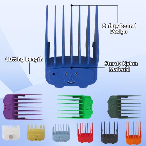 US! 10-Pack Magetic Clipper Guards Set for TPOB Slime2, Color Coded Clipper Guides Replacement - Length: 1/16" to 1"