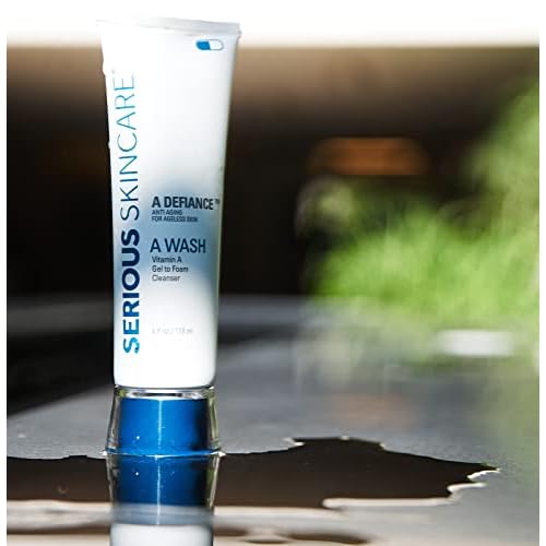 Serious Skincare - Gentle Exfoliating Retinol Facial Cleanser - Skin Hydrating Gel to Foam Vitamin A Wash - Clarify Pores - Removes Makeup, Oil, SPF - Avena Sativa Extract - 12 Oz + 4 Oz