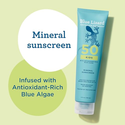Blue Lizard Kids Mineral SPF 50 Sunscreen Lotion, 100% Mineral, Children¡¯s Sunscreen, Water-Resistant Formula, Paraben-Free, Fragrance-Free, 5 fl oz