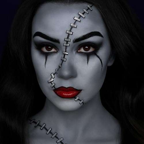 Black White Light Grey Face Paint + 3PCS Sponge + Brush,3 Colors Gray Body Paint Palette for Zombie Skeleton Vampire Cosplay,Skull Black White Halloween SFX Makeup Kit,21g