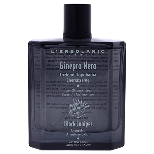 L'Erbolario Energizing After Shave Lotion - Hydrating Aftershave for Men for Soothed Face and Neck - Woody Post Shave Cream - Black Juniper - 3.3 oz