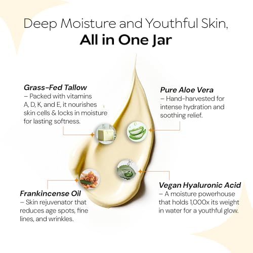 LA PURE Beef Tallow for Skin, Grass-Fed Tallow Face Cream with Aloe Vera, Hyaluronic Acid, Frankincense & Vitamin E to Hydrate, Firm, and Smooth Skin, Non-Greasy Moisturizer, Citrus Scent, 2 oz