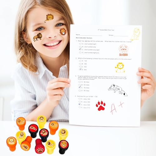 36PCS Lion Party Favors - 24PCS Pre-Cut Temporary Tattoos & 12PCS Stamps - Ideal Safari Jungle Animal Themed Birthday Card Decorations Supplies Goodie Bag Kids Gifts Classroom Rewards Prizes