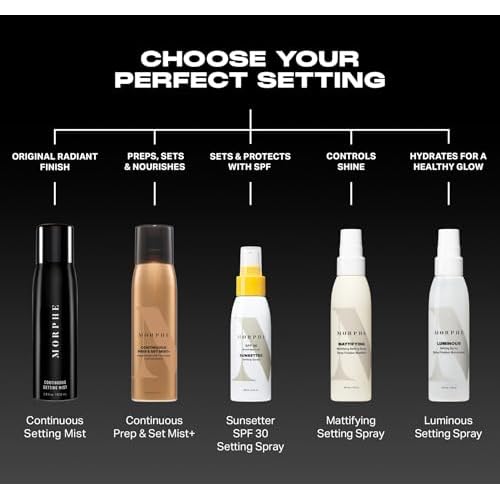Morphe Mini Continuous Prep & Set Setting Spray - Hydrating Setting Spray for Makeup & Skin Prep - Enriched with Ceramides and Antioxidants for a Radiant Finish (3 Count, 1.3 fl oz)
