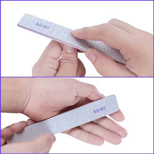 80/80 Grit Nail Files (100 Pack), Heavy Coarse Emery Boards for Acrylic Nails and Gel Nails, 80 Grits Double Sided Nail File Emory Professional Nail Filer Reusable Washable Manicure Square Gray