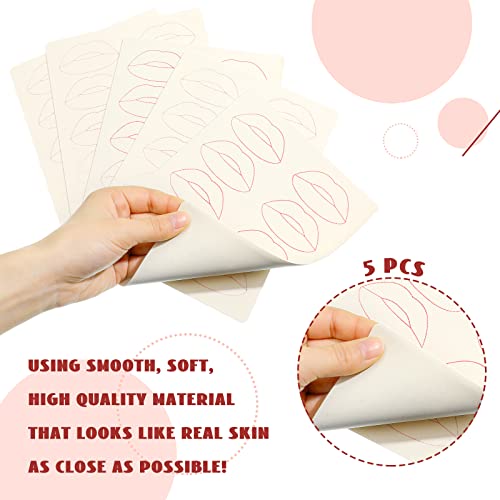 Maitys 5 Sheets Lip Tattoo Practice Skin Lip Blushing Practice Skin for Machine Supplies Makeup(Red)