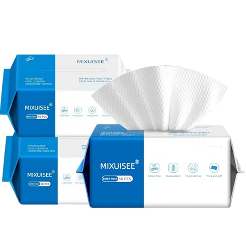 Disposable face towel,MIXUISEE thick and soft face towels,100% cotton face towels,super thick 150%. Suitable for makeup removal and cleansing, and applicable to sensitive skin(Extra thick 150 pieces)