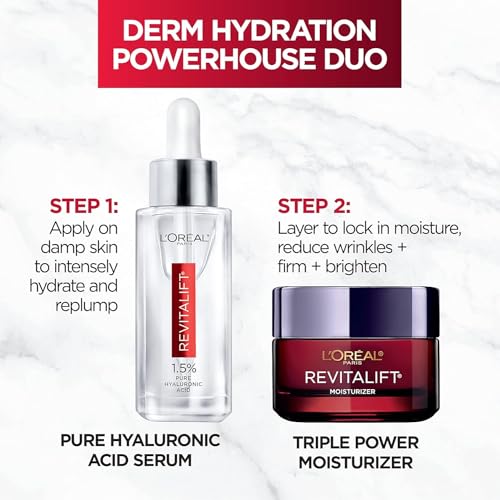 L'Oreal Paris Revitalift 1.5% Pure Hyaluronic Acid Face Serum + Triple Power Anti-Aging Face Moisturizer, 1 kit