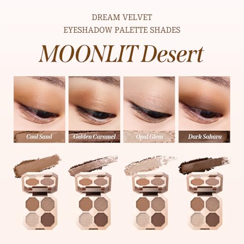 DEARDAHLIA Dream Velvet Eyeshadow Palette (Love Spell) - Richly Pigmented Matte & Shimmer Eyeshadows with Minimal Fallout. 4-Shade All-in-One Palette. Vegan Korean Eye Makeup