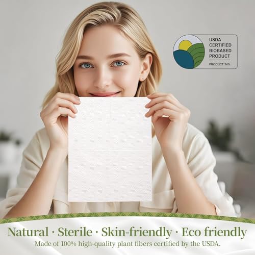 Disposable Face Towels Value Pack (2-Pack, 100 Count) - 10"X12" Biodegradable Facial Towelettes for Sensitive Skin, Extra Soft & Thick Makeup Remover Dry Wipes