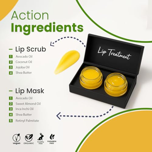 Mango Lip Mask & Scrub Duo ? Hydrating & Exfoliating Lip Care with Omega Fatty Acids, Organic Oils & Organic Shea Butter ? Soft, Smooth, Plump Lips ? Vegan & Paraben-Free, No Nasties