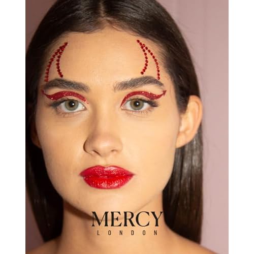 MERCY LONDON Red Devil Face Jewels Costume Accessories Gems All In One Halloween Headpiece Stick On