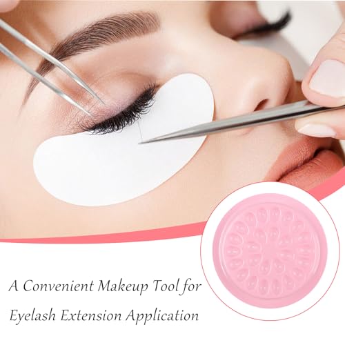 Disposable Plastic Eyelash Flower Glue Ring Lash Extension Blossom Holder Cup (pink-round shape without sticker)