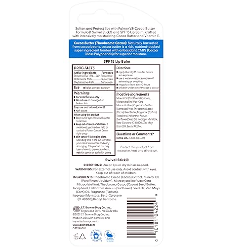 Palmer's Cocoa Butter Formula Duo Pack, Moisturizing Swivel Stick and Lip Balm with Vitamin E, All Day Moisturization, For use on Lips, Dry Patches, Marks & Scars,2 Count (Pack of 2)