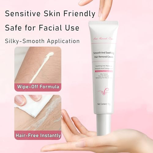 Facial Hair Removal Cream for Women - Gentle Lip & Face Depilatory with Aloe Vera, Painless Hair Remover for Sensitive Skin, Non-Greasy Formula(1.7 fl oz)