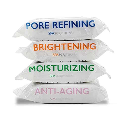 Spascriptions¢â Anti-Aging, Brightening, Moisturizing & Pore Refining Towelettes Removes Waterproof Makeup, Revives with Collagen, Vitamin C, Coconut Oil, and Aloe Hypoallergenic, 120 Ct. 4 Pack