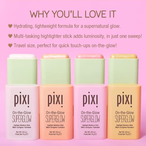Pixi On-the-Glow SuperGlow | Shade NaturaLustre | Hydrating Highlighter Stick with Ginseng, Aloe Vera & Fruit Extracts | For Cheeks & Brow Bones | 19g / 0.6oz | Paraben-Free Luminous Natural Highlight