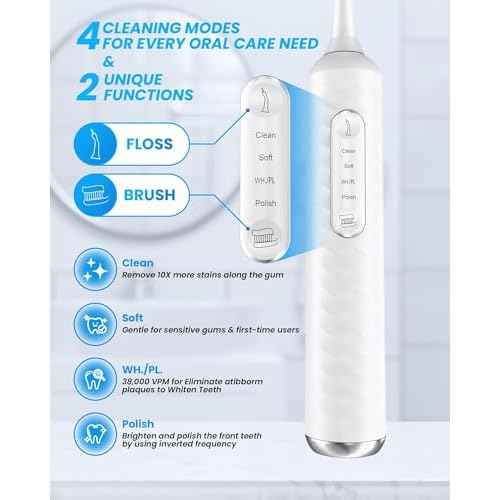 Electric Toothbrush with Water flosser, 3 in 1 Teeth Cleaning Kit with 7 Modes, Electric Toothbrush and flosser Combofor Adults, Water Flosser Portable for Travel and Home (White)