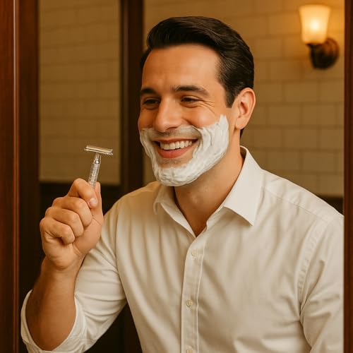 G.B.S GENTS Men¡¯s Shaving Kit ? Double Edge Safety Razor, Shaving Brush & Chrome Stand, Leather Razor Case, 20 Platinum Blades, Sandalwood Aftershave Balm, Chrome Bowl, Natural Soap & Styptic Powder