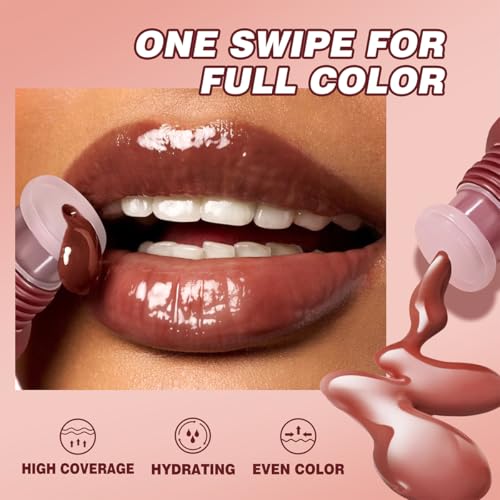4 Colors Jelly Tinted Lip Serum Gloss,Hydrating Nourishing Lip Plumping,Long-Lasting Moisturizing with Polypeptide,Non-Sticky Glossy Lip Glaze Makeup