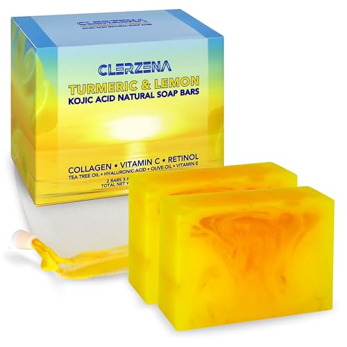 Lemon Turmeric Kojic Acid Soap Bars for Dark Spots | Vitamin C & E, Retinol, Collagen, Tea Tree Oil Face Soap Bars | Natural Soap Bar for Women & Men