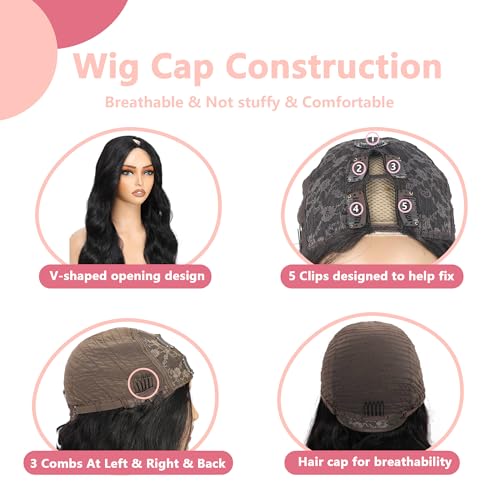 V Part Wig Human Hair Body Wave 100% Real Human Hair Upgrade U Part Human Hair Wig 180% Density Beginner Friendly 1B/30 (16 inch)