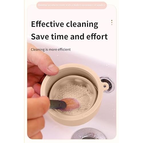Makeup Brush Silicone Cleaning cup - Portable Foldable Silicone Makeup Brush Holder,Bottom-Embedded Makeup Brush Cleaning Mat & Makeup brush cleaner and dryer 2-in-1 Design (Khaki)