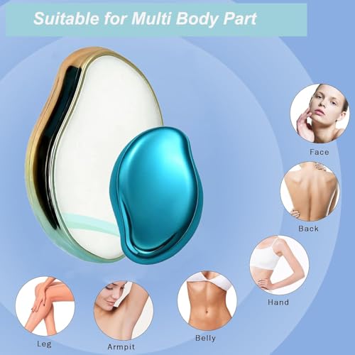 2PCS Crystal Hair Eraser for Women Reusable Hair Remover Stone, Painless Crystal Hair Remover for Women and Men, Magic Painless Exfoliation Hair Removal Tool-Blue