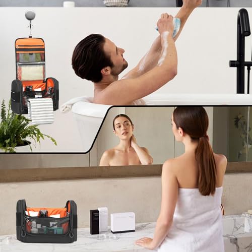 Tactical Toiletry Bag for Men - Hanging Mens Toiletry Travel Bag Shower Bathroom Organizer for Traveling, Shaving & Toiletries Kit, Portable Hygiene Bag with Handle & Swivel Hook, Black