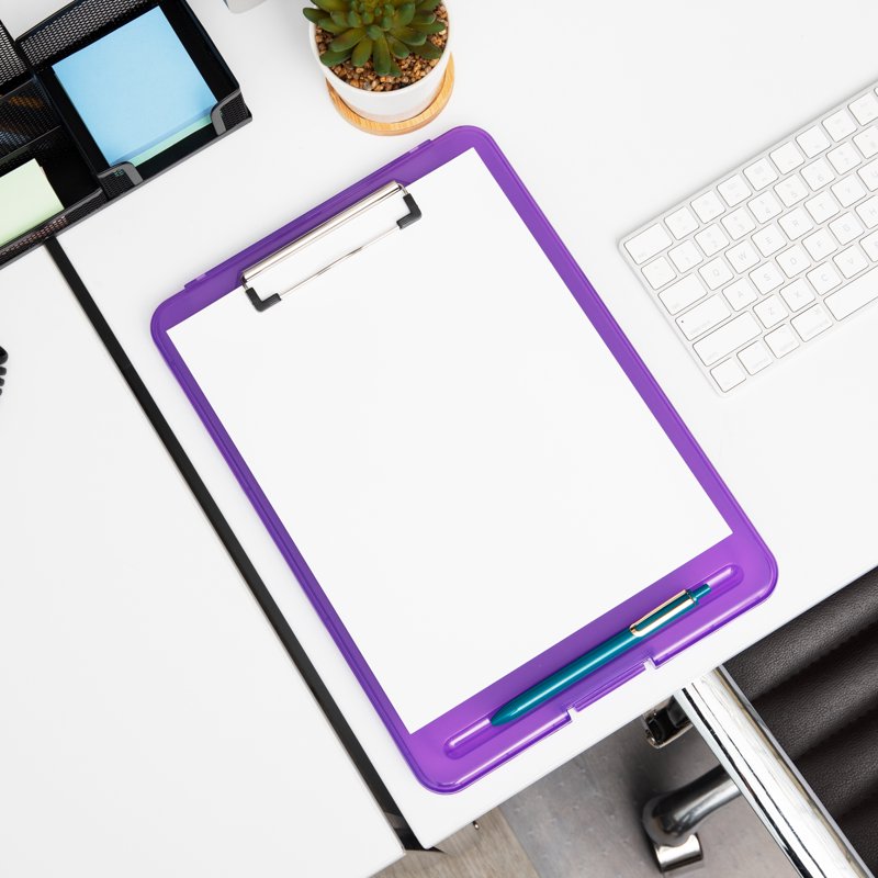 Set of 6 Colorful Plastic Clipboards with Storage for Office & School