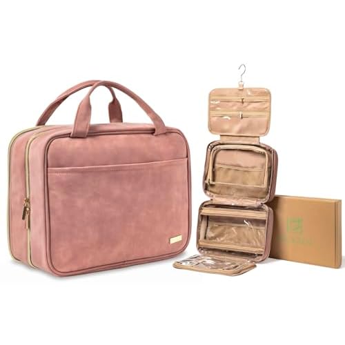 Pink Travel Toiletry Bag, Medium Makeup and Cosmetic Organizer for Women, Hanging toiletry bag, Clear toiletry bag, Cute toiletry bag