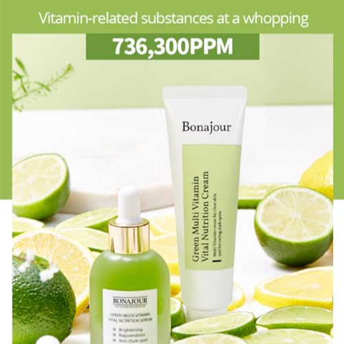 [BONAJOUR] Vegan Natural Green Multi Vitamin Moisturizing Cream for Face - 70% Vitamin, Anti Aging & Brightening, Remove Dark Spot 1.7 fl. oz