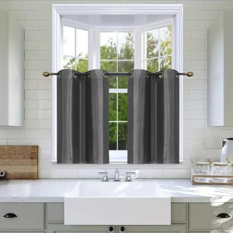 2-Piece Short Window Curtain Set with Foam Backing Grommet Panels - Kitchen Privacy