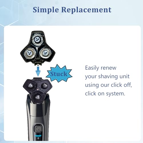 SH71 Replacement Rotary Head Compatible with Philips Norelco Shaver Series 7000 and Series S5500, Metal Wheel Buckle and Upgrade 15 Precision Blades (Black)