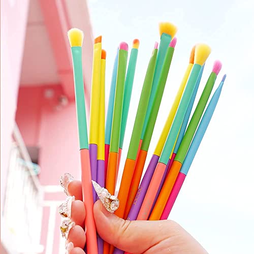 Docolor 15Pcs Neon Eye Makeup Brushes Set + 16Pcs Colorful Eyeshadow Makeup Brush Set Professional Makeup Brushes Eye Shadow Concealer Eyebrow Eyelash Eye Liners Blending Make Up Brushes Set